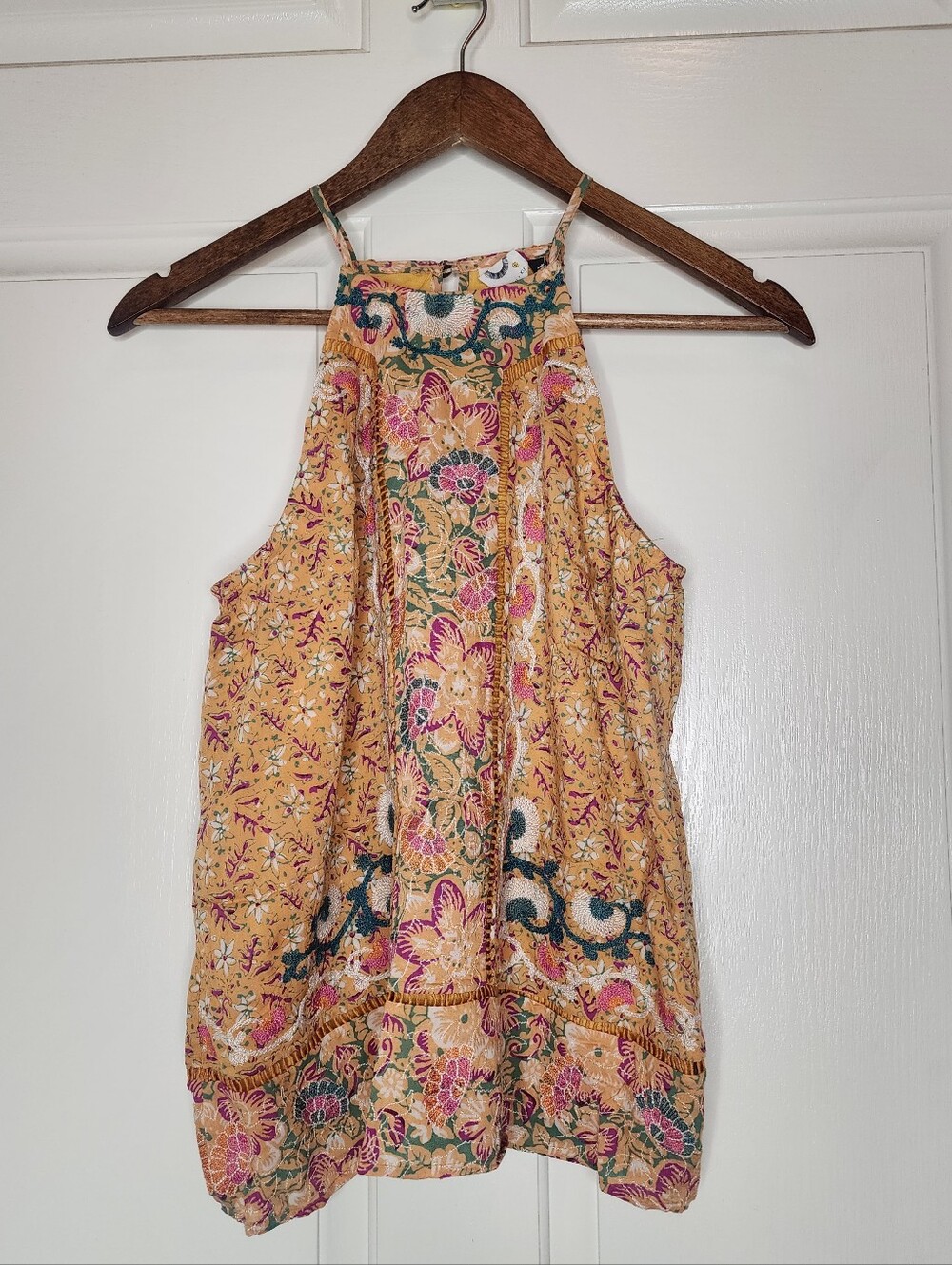 Anthropologie Akemi & Kin Yellow Melina Embroidered Halter Top Size 0